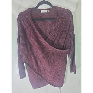 RD Style Wrap Sweater Burgundy Petite Small SP Light Weight Oversized Relaxed